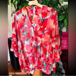 Collection B Red and Pink Floral Blouse